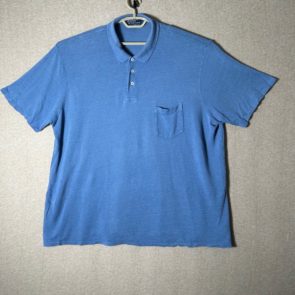 Vintage Polo Ralph Lauren Linen Polo Shirt Mens XXL Blue Short Sleeve Hong Kong
